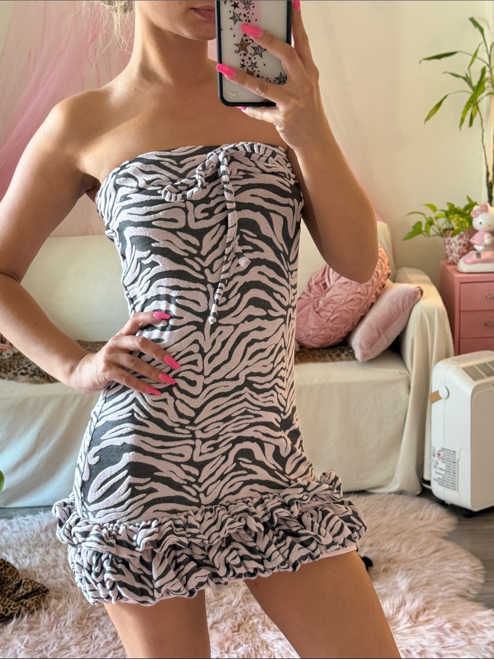 I.AM.GIA gray / pink purple zebra print ruffled mini dress
